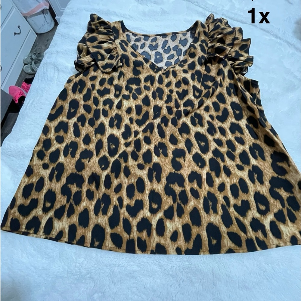 SHEIN Animal Print Ruffle Blouse